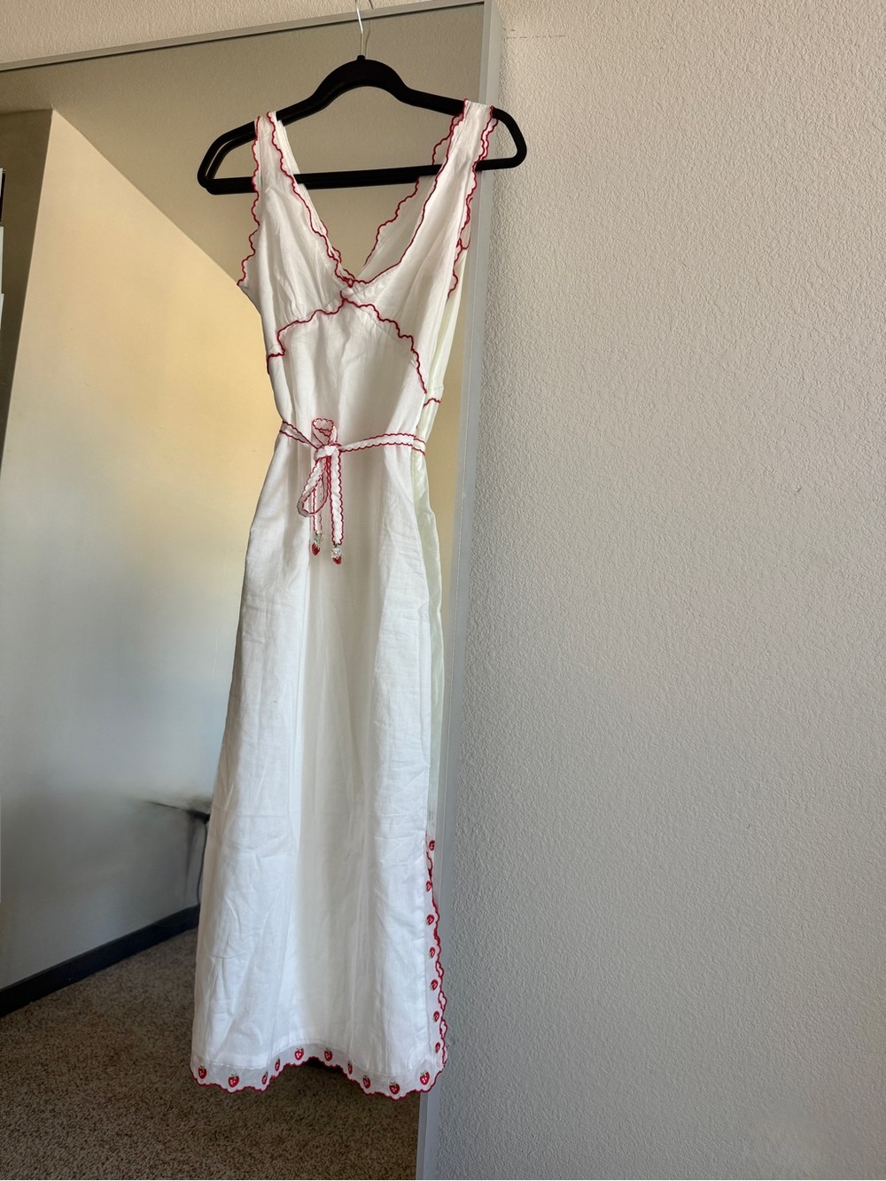 White Maxi Midi Dress with Red Trim - Classic Summer Style Jacquie The Label